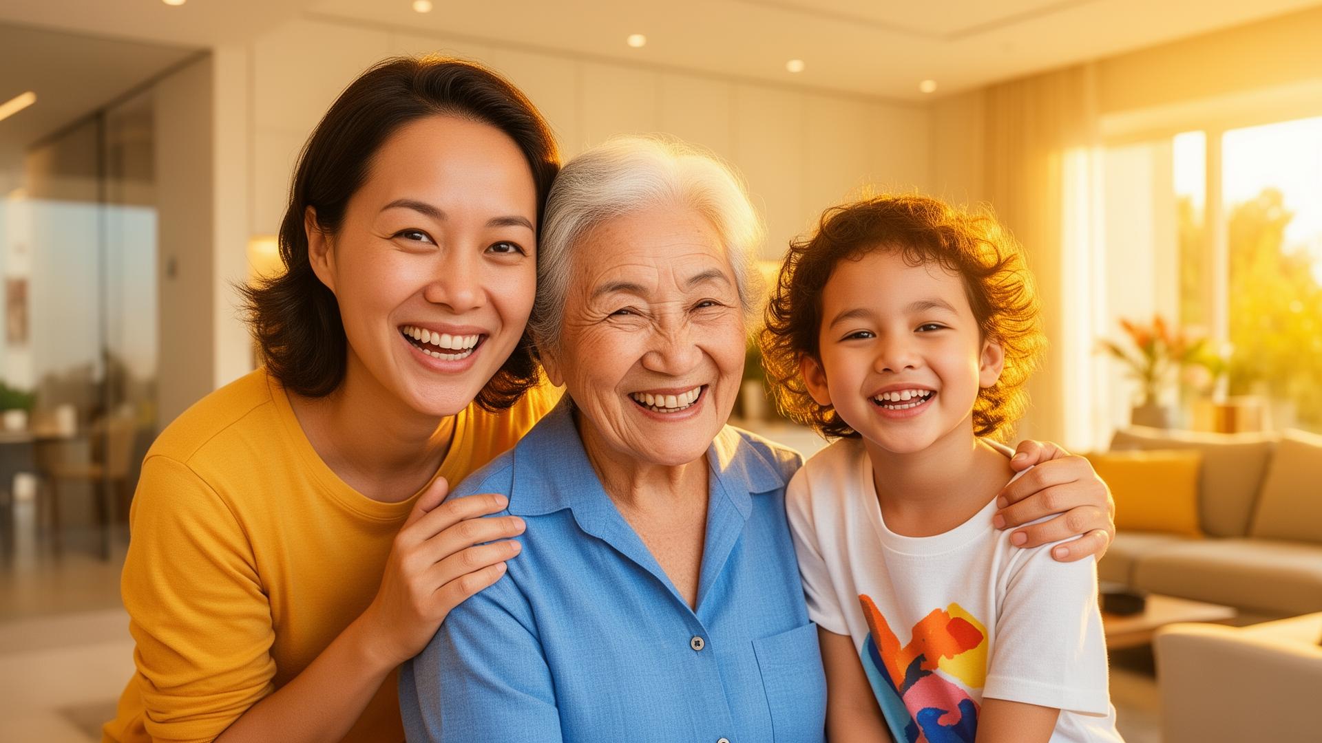 Three generations of family staying connected