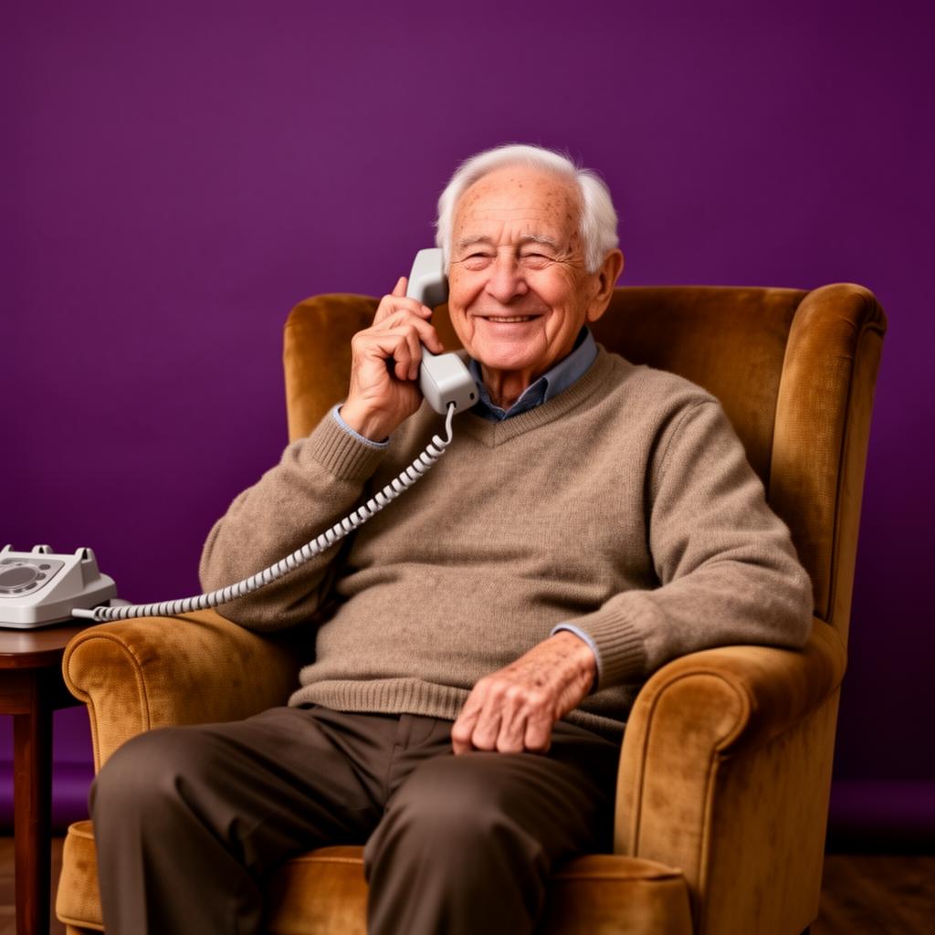 Elderly man enjoying phone conversation at home